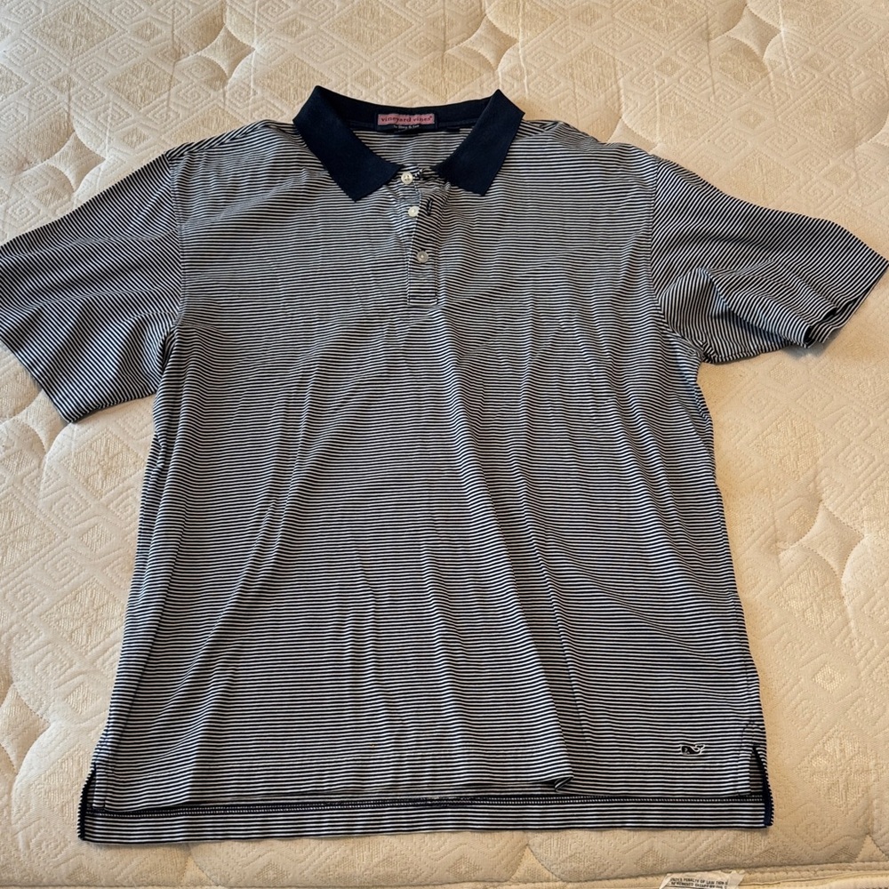 Vineyard Vines Navy and White Striped Polo Shirt